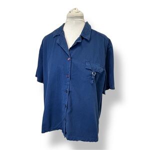 CB Casual Women’s Plus Size Casual Button Down Shirt Cotton Deep Blue 3X